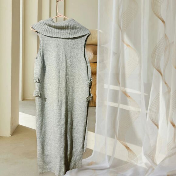 Ruby Moon Women's Gray Sleeveless Cowl Neck Knit Sweater Dress Tunic Size M - Picture 2 of 3